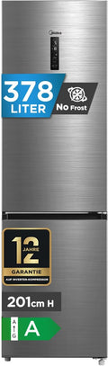 Frigorifero combinato Midea MDRB521MGA46D, 378L Frigorifero Combinato, Total No Frost, dimensioni di 59,5 × 70 × 201 cm