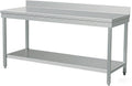 Tavolo da lavoro cucina Ristoattrezzature, in acciaio inox 200x60x95h cm su gambe con piano di fondo e alzatina VS