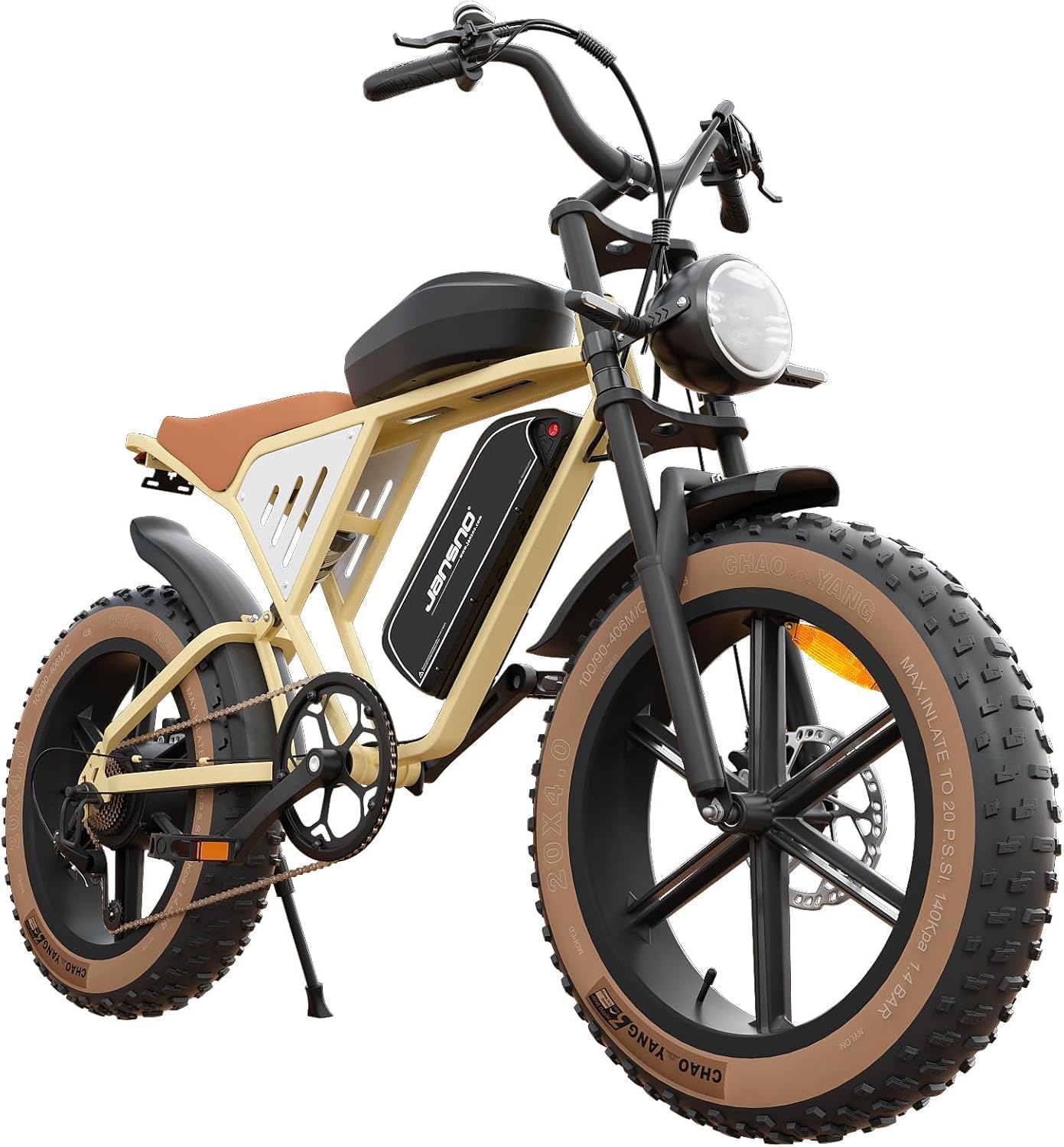 Fat bike elettriche JANSNO, Bicicletta Elettrica 20' x 4.0 Fat Tire, 7 Velocità Bici Elettrica, Freni a Disco Meccanici Anteriori e Posteriori