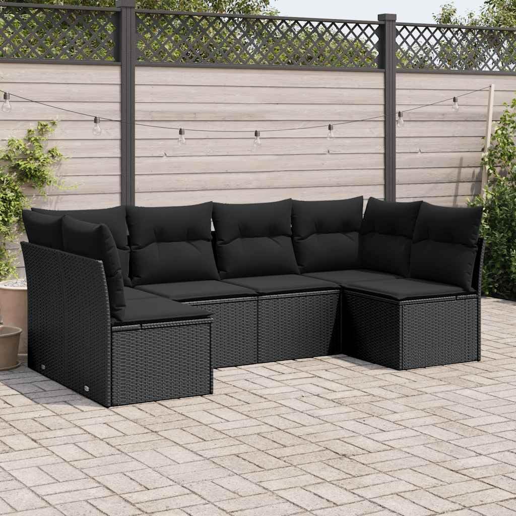 Set tavolo e sedie Wicterencia, da giardino 6 pezzi in rattan sintetico nero con cuscini, resistente alle intemperie, 2 divani angolari, 4 divani