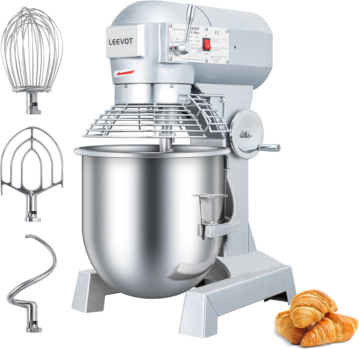 Impastatrice planetaria LEEVOT, impastatrice commerciale regolabile a 3 velocità da 1250 W, impastatrice elettrica verticale per impieghi gravosi