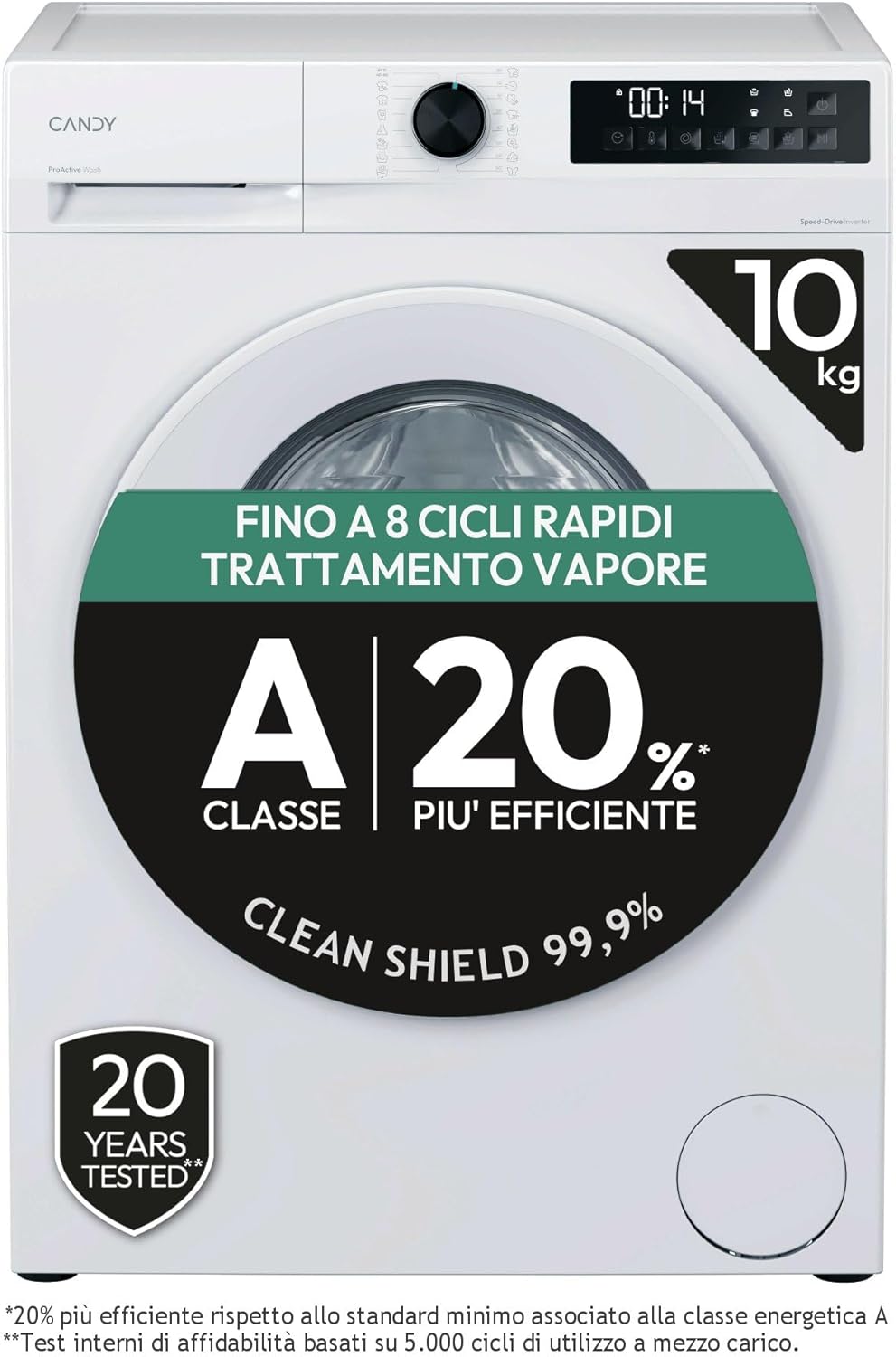 CANDY A-20 lavatrice, 300 Lavatrice 10 kg, 1400 Giri, Classe A-20%, CAPACITÀ 10 kg