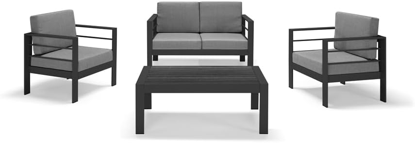 Set mobili da giardino REDÒKASA, da giardino GARDENIA in alluminio, un divano 2 o 3 posti + 2 poltrone con cuscini sfoderabili + tavolino