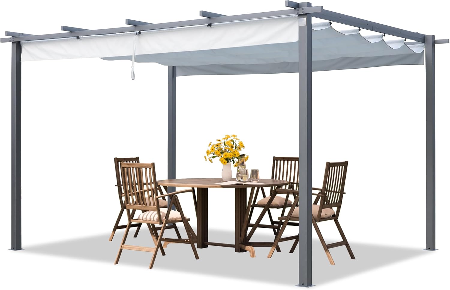 Gazebo TOOLPORT, da giardino con tetto scorrevole grigio, struttura in acciaio