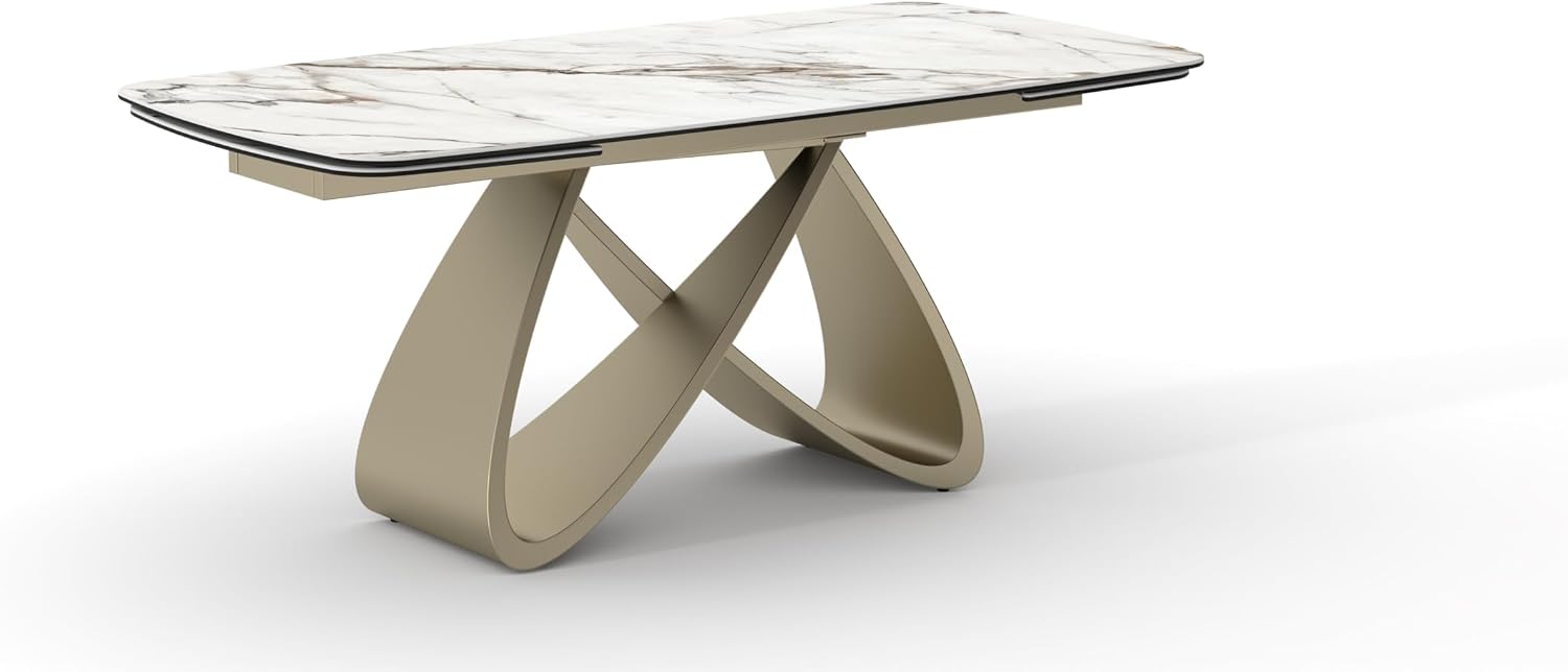 Tavolo da pranzo PAZZO DESIGN, Allungabile Enea, Piano In Vetro Ceramica Calacatta Marble, Gambe Oro, Soggiorno, 160 x 90 x h76 cm