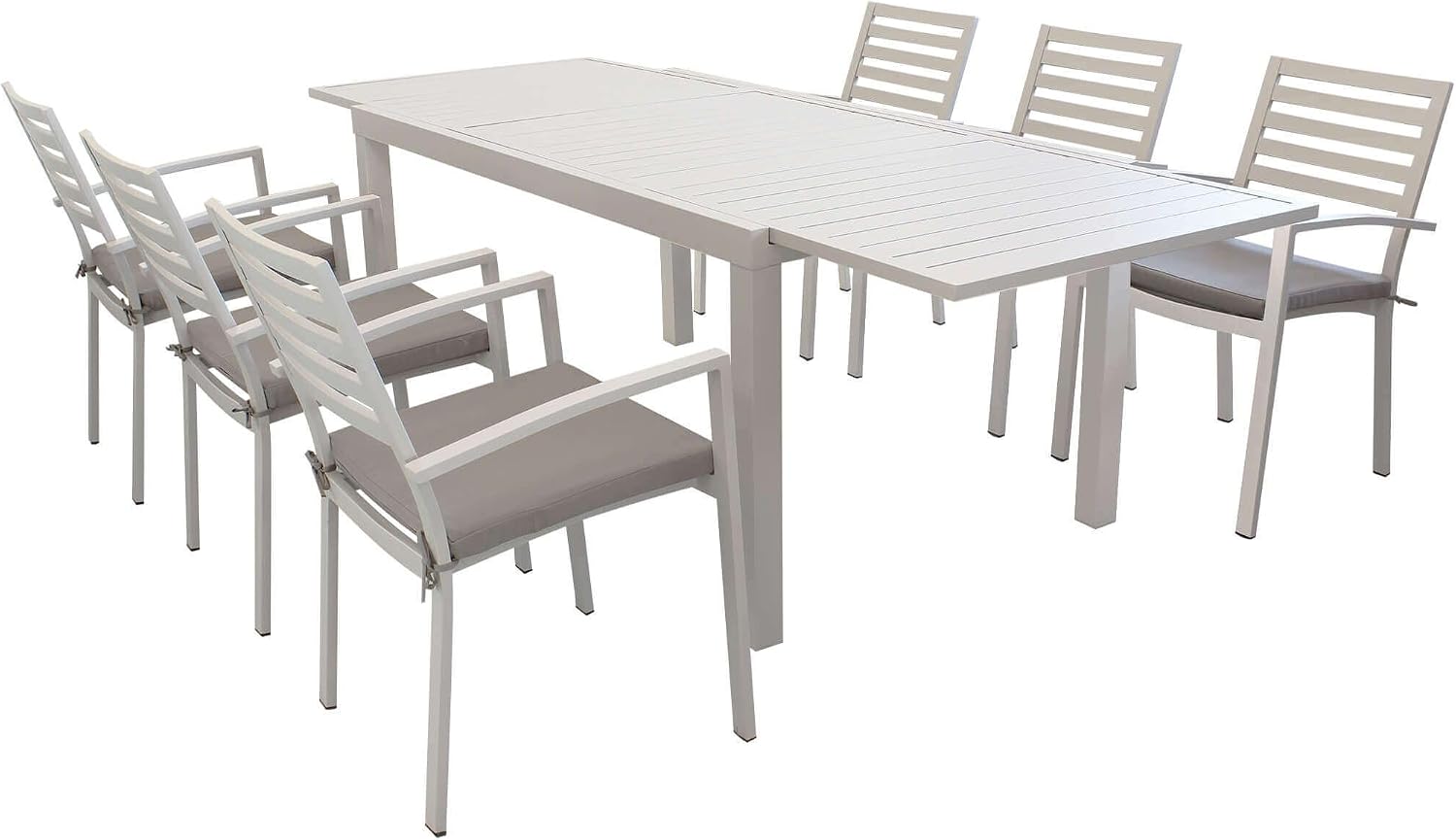 Set tavolo e sedie milani home, Tavolo Giardino Allungabile Rettangolare 160/240 Con 6 Poltrone In Alluminio Tortora Per Esterno