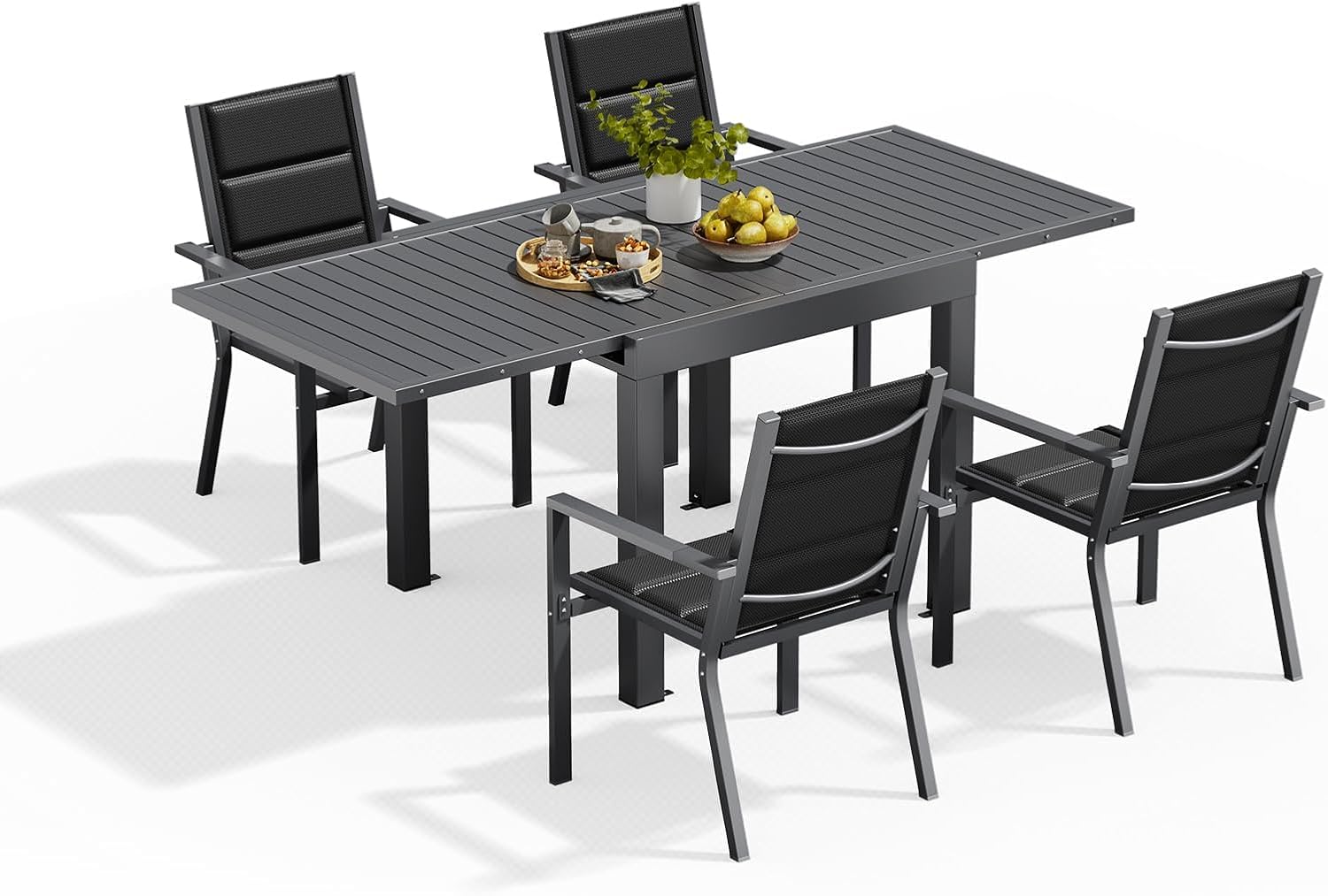 Set tavolo e sedie Devoko 80-160CM, Da Giardino In Alluminio, 4 Sedie Impilabili e 1 80-160 cm Tavolo Da Giardino Allungabile In Alluminio