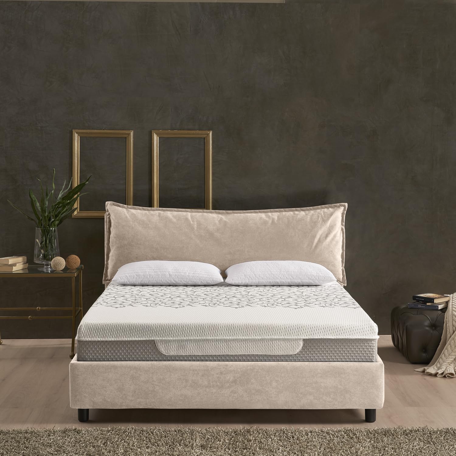 Letto EVERGREENWEB MATERASSI & BEDS, Piazza e Mezza con Box Contenitore, Materasso Memory + Rete a Doghe in Legno 120x195 cm + Cuscino GRATIS