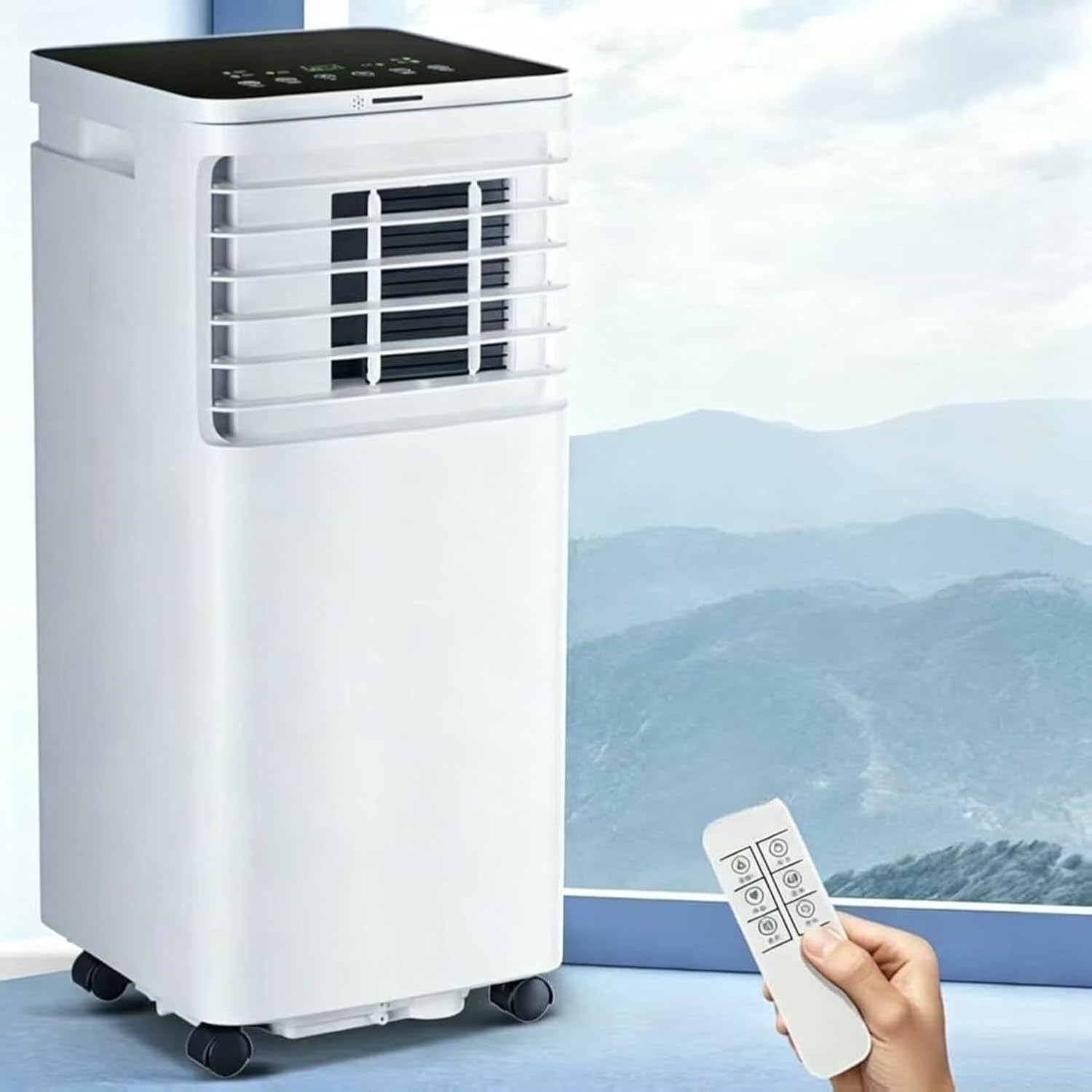 Condizionatore portatile XIUNYIE 24H, Portatile 7000 BTU 4-in-1 Ventilatore Deumidificatore, Telecomando Timer 24H modalità Notte Display