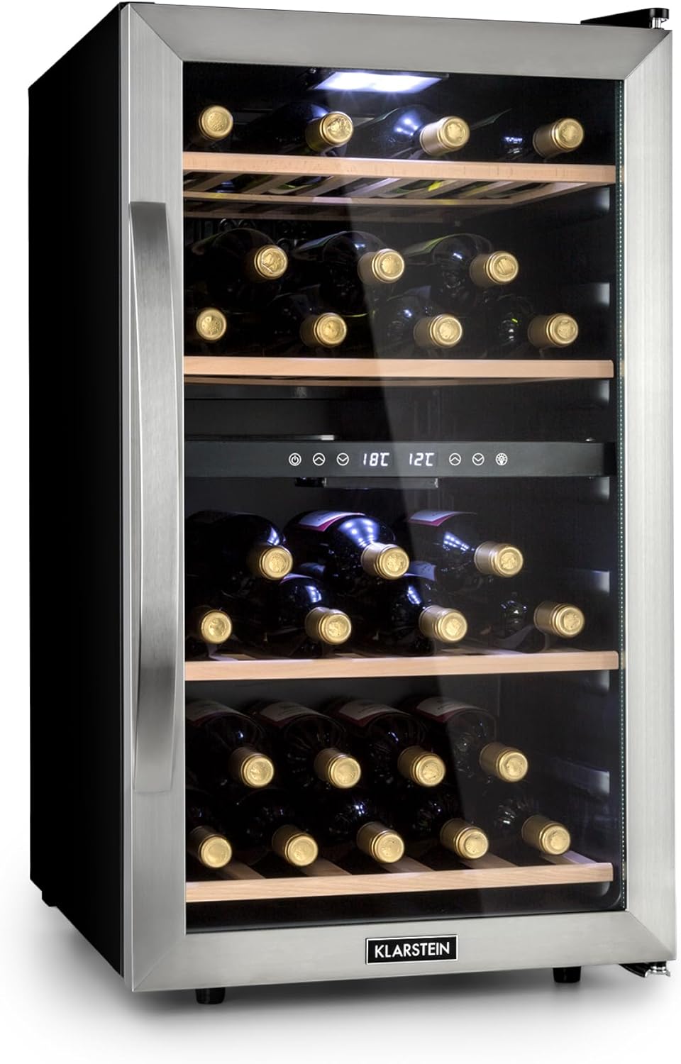 Cantinetta vino KLARSTEIN, Refrigerata a Zona Doppia per Interno/Esterni, Frigo Bar, Cantina con Vetrina, Mini Bar con Protezione UV, Frigo Touch